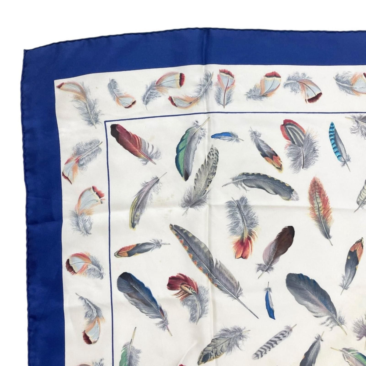 Hermes Carre 90 Plumes Scarf Silk Blue Feather Pattern — view 3