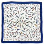 Hermes Carre 90 Plumes Scarf Silk Blue Feather Pattern