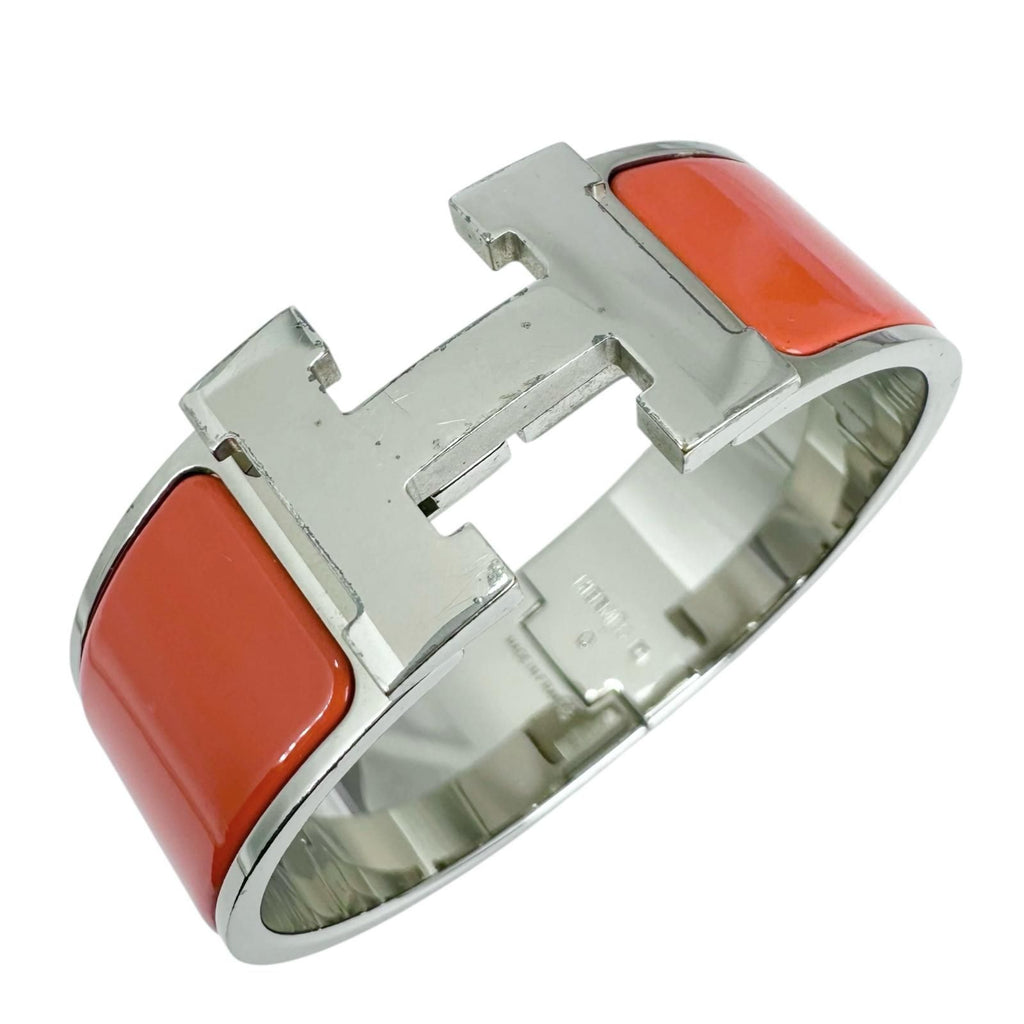 Hermes Clic Clac H Bangle Enamel Metal Orange Bracelet