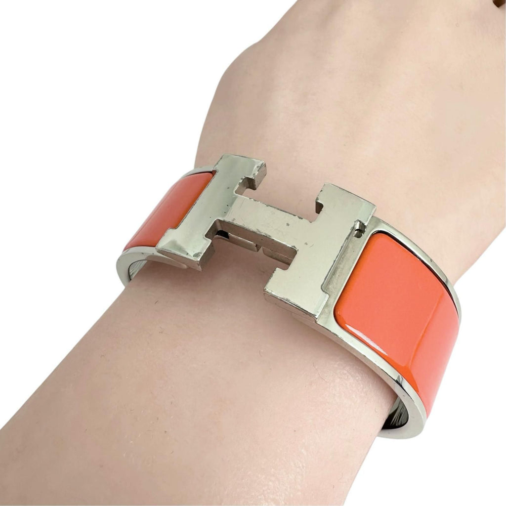 Hermes Clic Clac H Bangle Enamel Metal Orange Bracelet — view 4