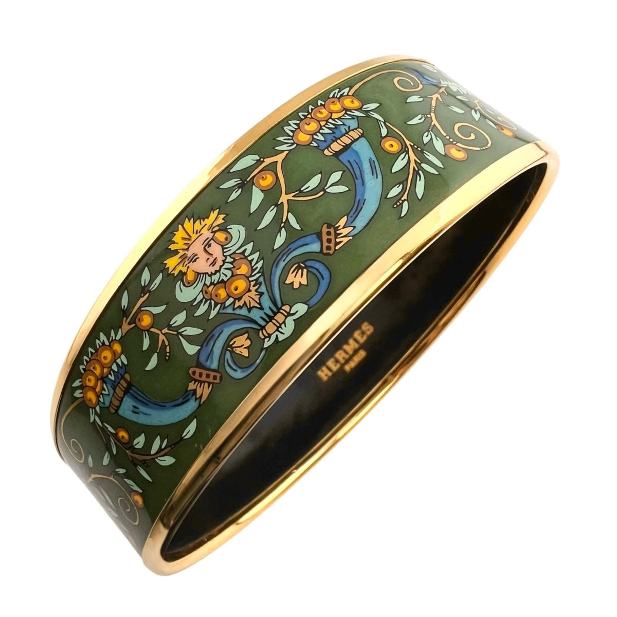 Hermes Enamel GM Bangle Green Bracelet