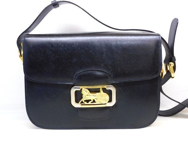 Celine Vintage Bag Shoulder Leather Black Carriage