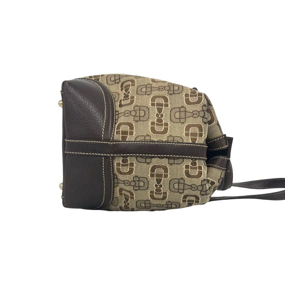 Gucci Sherry Line Horsebit Pattern Canvas Leather Velour Tote Bag Brown with Key — view 6