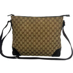 Gucci GG Pattern Logo Canvas Leather Shoulder Bag Cross Brown — view 3