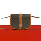 Celine Vintage Macadam Blason Pattern Leather Shoulder Bag Pochette Crossbody