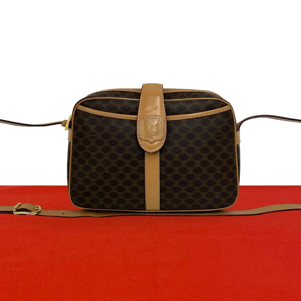 Celine Vintage Macadam Blason Pattern Triomphe Leather Shoulder Bag Pochette
