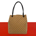 Gucci GG Pattern Logo Canvas Leather Tote Shoulder Bag Beige Brown