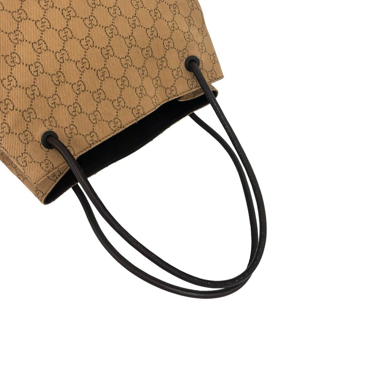 Gucci GG Pattern Logo Canvas Leather Tote Shoulder Bag Beige Brown — view 4
