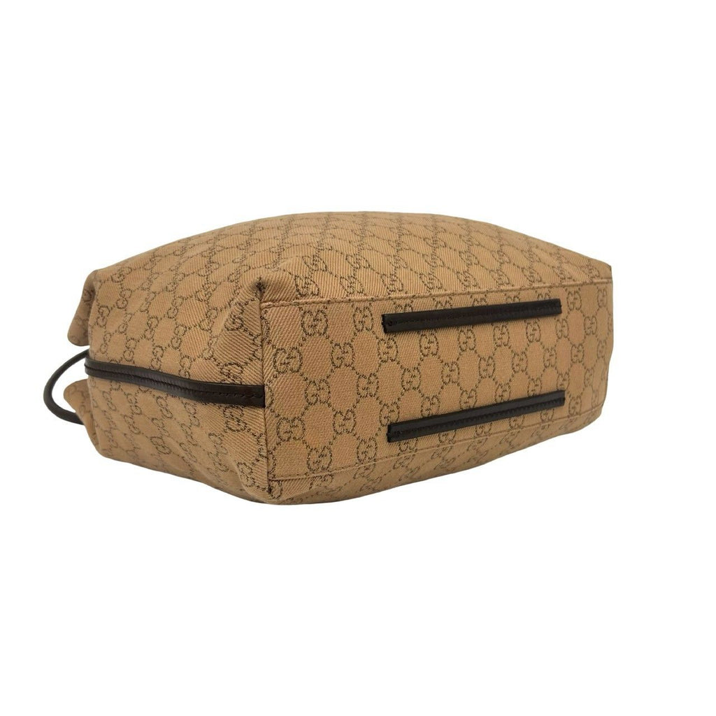 Gucci GG Pattern Logo Canvas Leather Tote Shoulder Bag Beige Brown — view 7