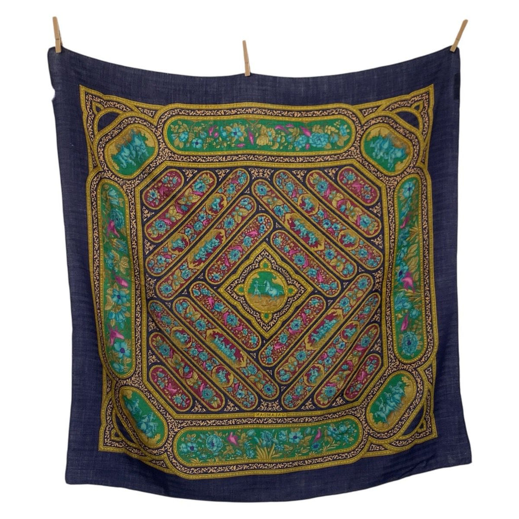 Hermes Qalamdan Carre 90 Navy Multicolor Silk Scarf