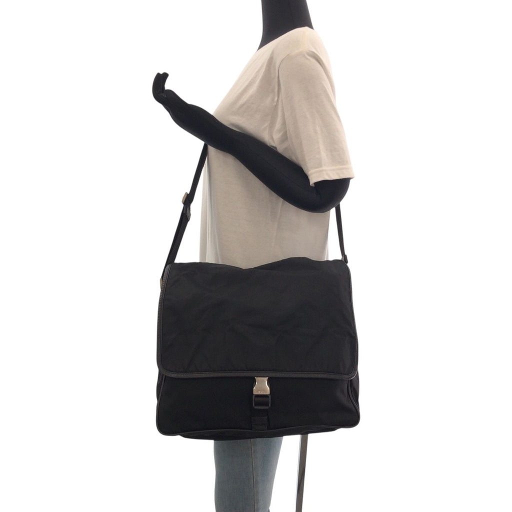 Prada Tessuto Black Silver Nylon Shoulder Bag — view 7