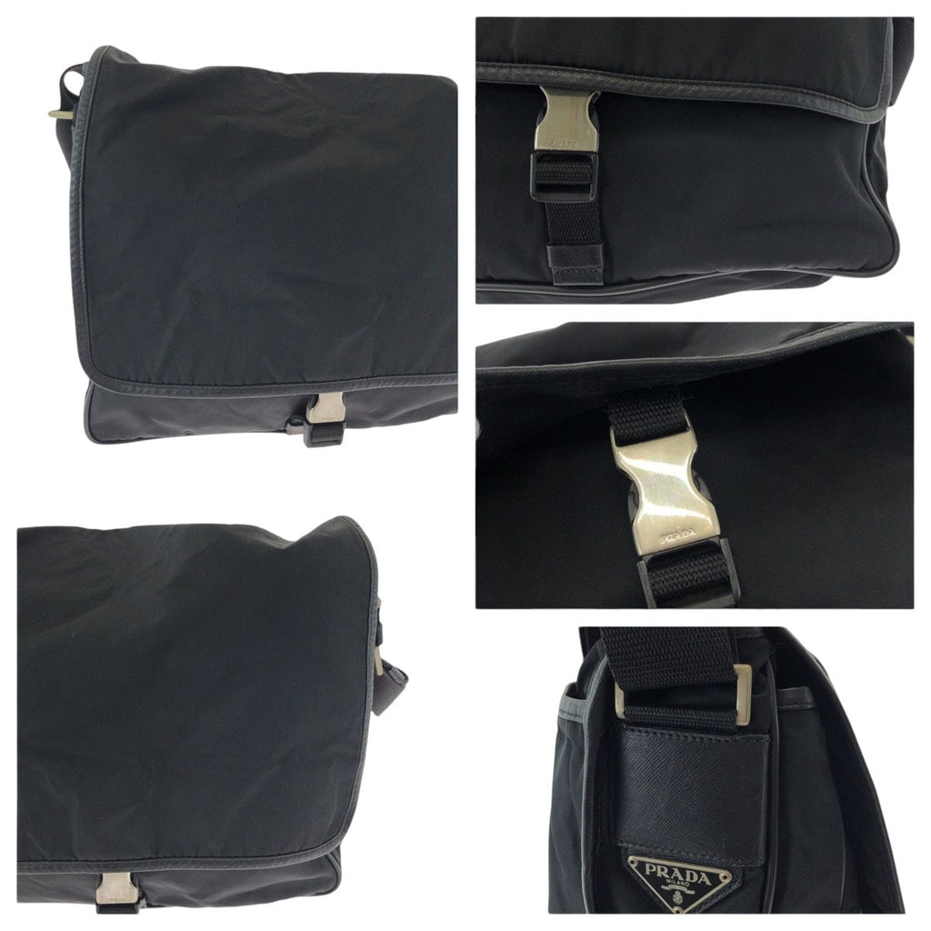 Prada Tessuto Black Silver Nylon Shoulder Bag — view 6