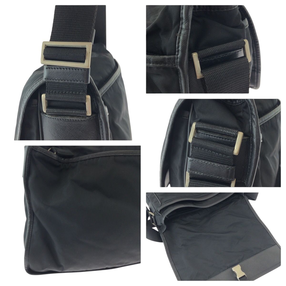 Prada Tessuto Black Silver Nylon Shoulder Bag — view 5