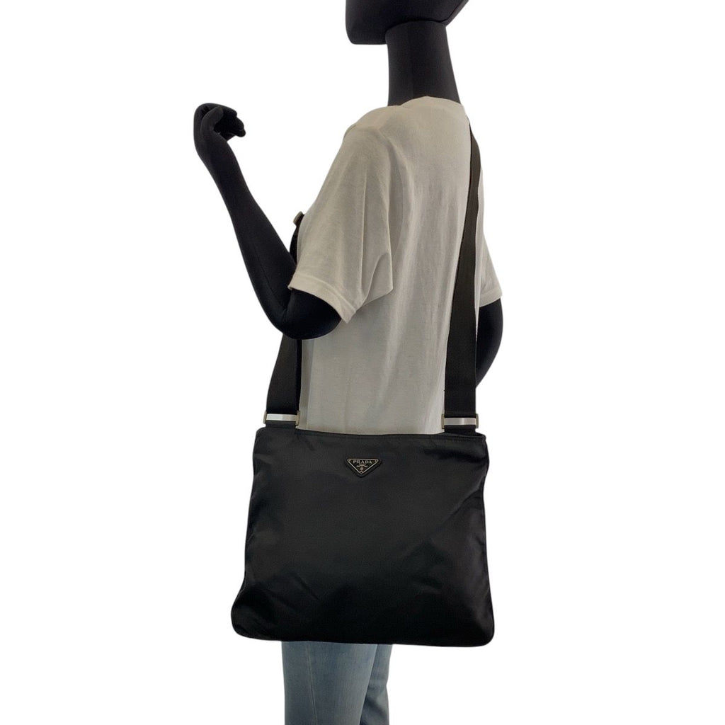 Prada Tessuto Black Silver Nylon Shoulder Bag Pochette — view 7