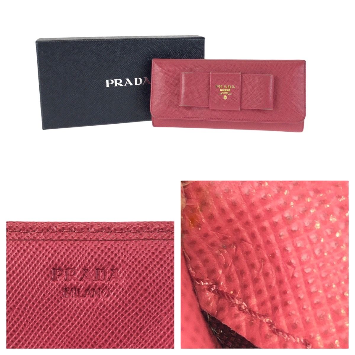 Prada Saffiano Ribbon Pink Gold Leather Wallet — view 3