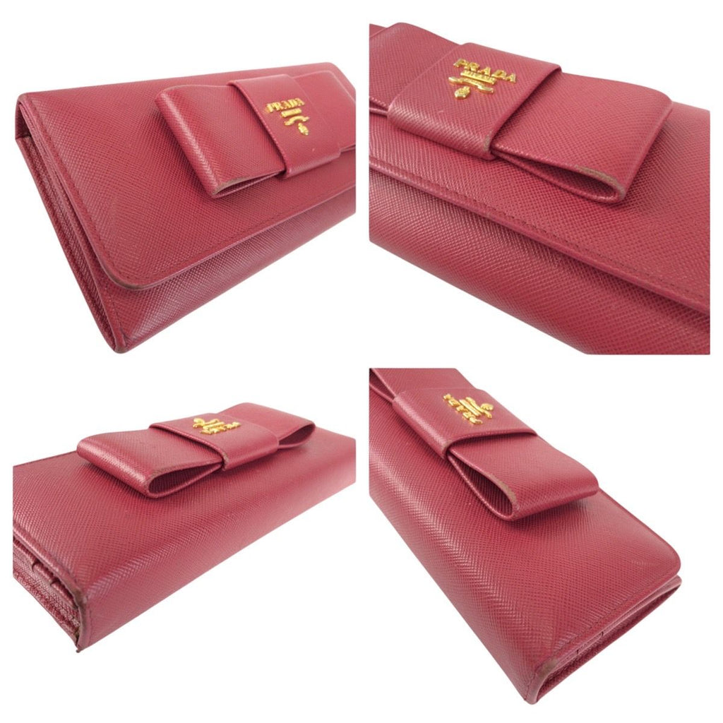 Prada Saffiano Ribbon Pink Gold Leather Wallet — view 8