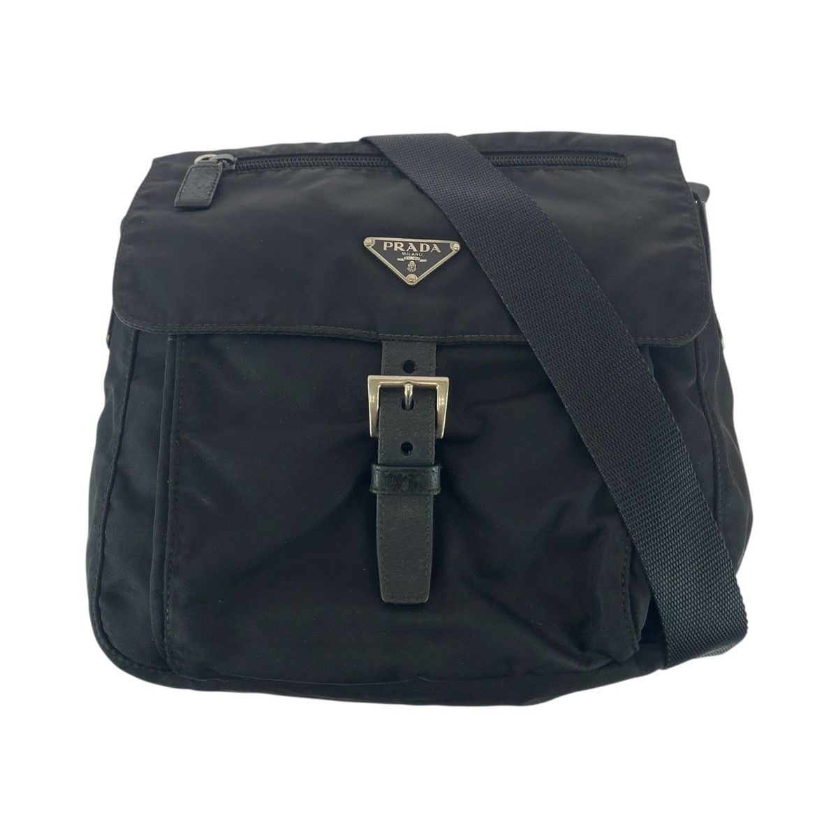 Prada Tessuto Black Silver Nylon Shoulder Bag Pochette