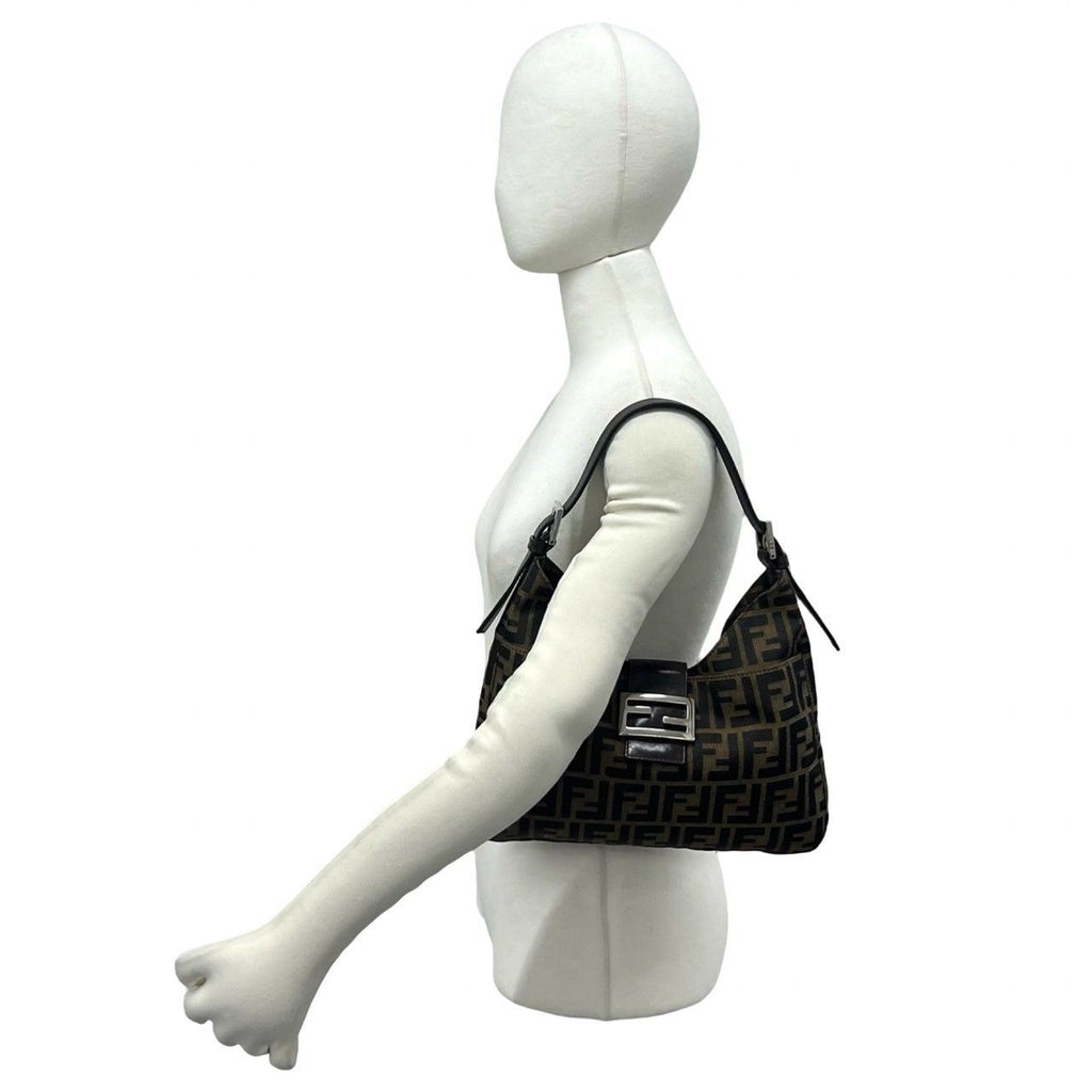 Fendi Zucca FF Pattern Canvas Leather Shoulder Bag Tote Brown — view 2