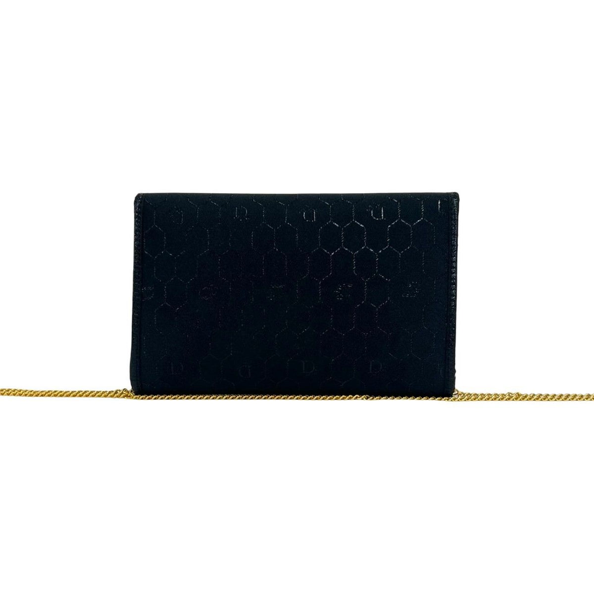 Dior Vintage Logo Honeycomb Pattern Canvas Leather Chain Shoulder Bag Black — view 3