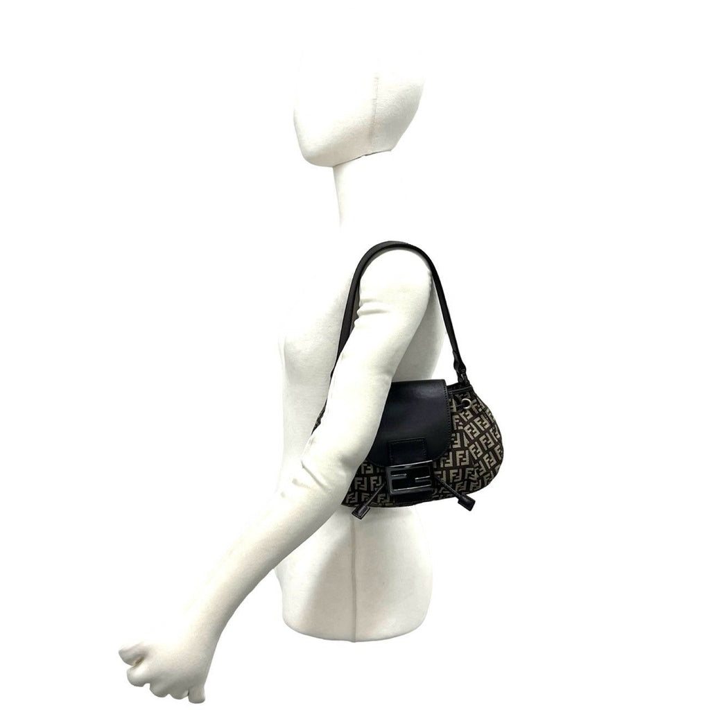 Fendi Zucchino FF Pattern Canvas Leather Shoulder Bag Brown Beige — view 2