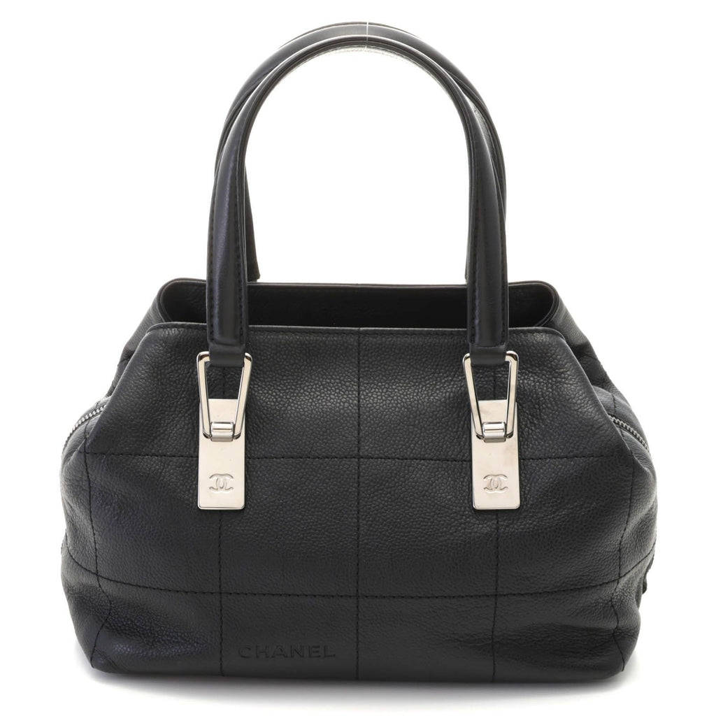 Chanel Choco Bar Line Black Silver Handbag Caviar Leather