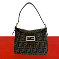 Fendi Zucca FF Pattern Canvas Leather Shoulder Bag Brown Black