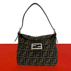 Fendi Zucca FF Pattern Canvas Leather Shoulder Bag Brown Black