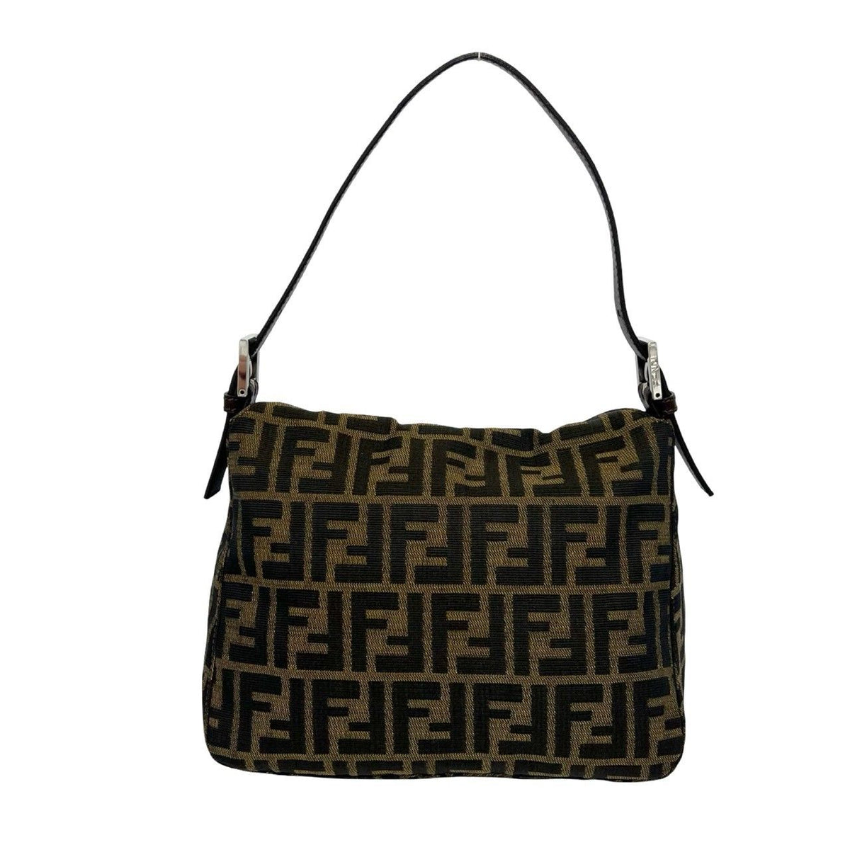 Fendi Zucca FF Pattern Canvas Leather Shoulder Bag Brown Black — view 3