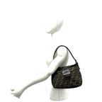 Fendi Zucca FF Pattern Canvas Leather Shoulder Bag Brown Black — view 2