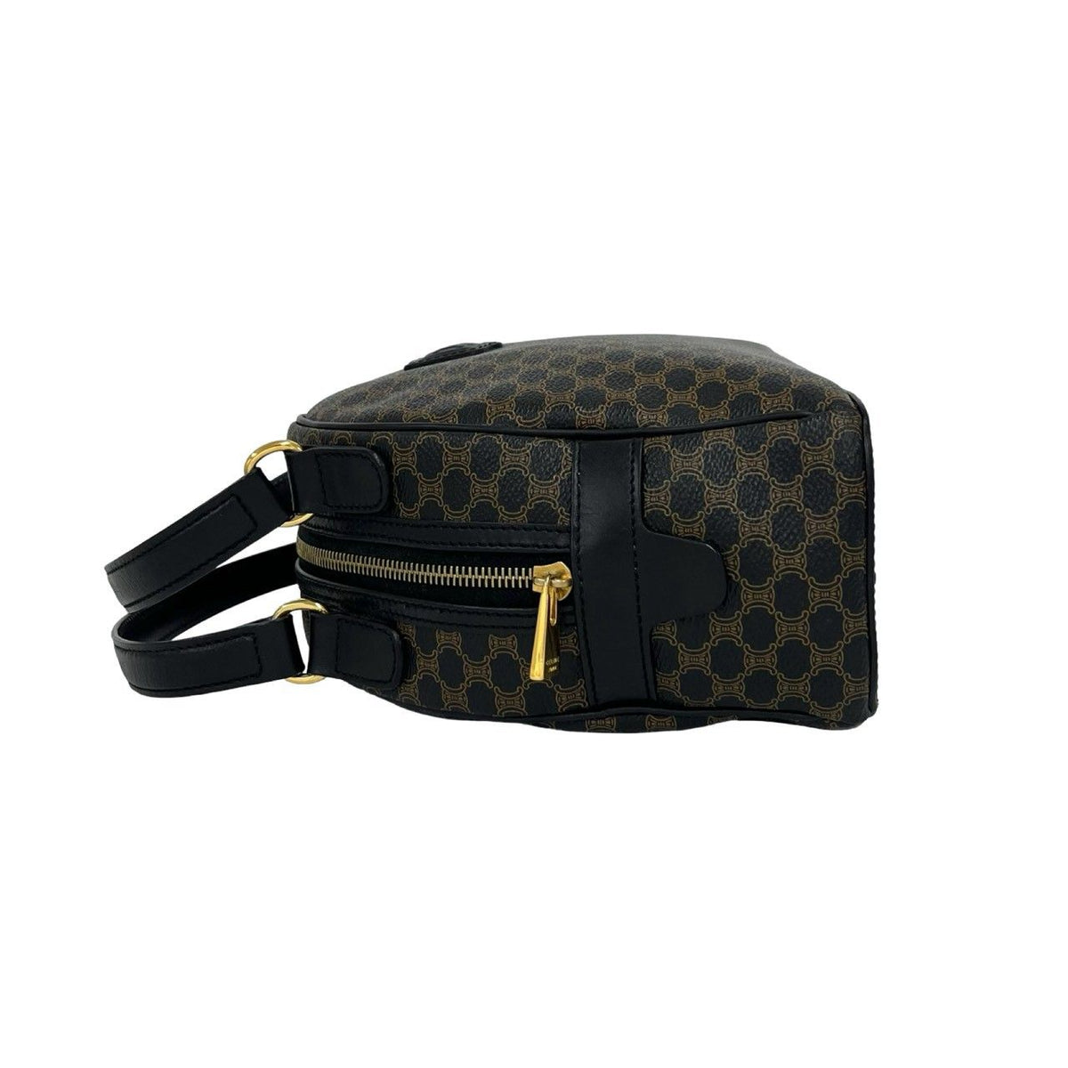 Celine Vintage Macadam Blason Pattern Triomphe Leather Mini Boston Bag Black — view 5
