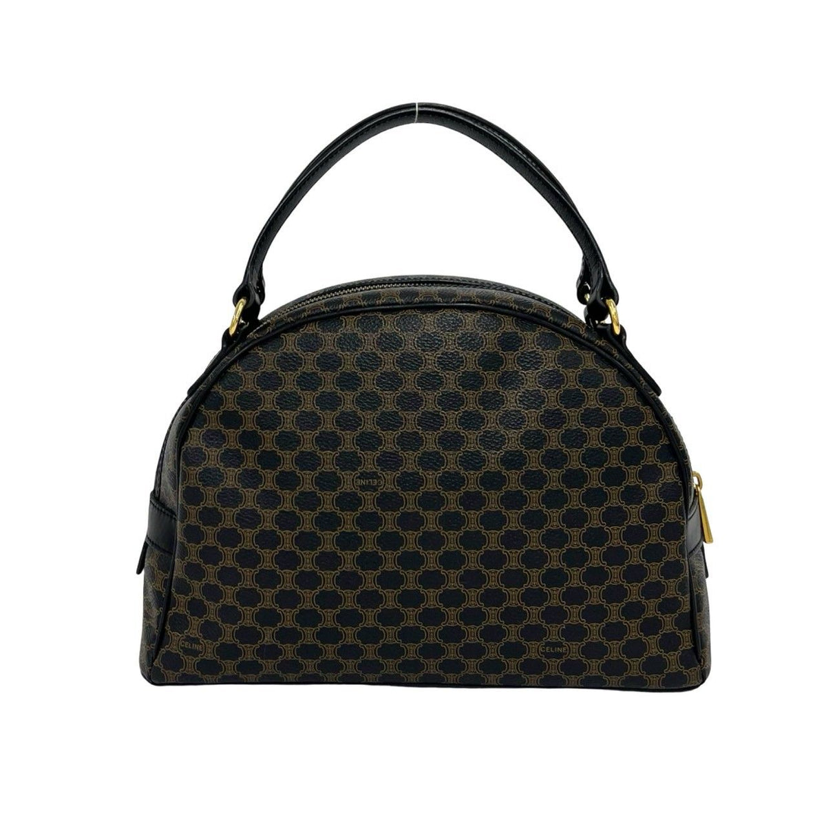 Celine Vintage Macadam Blason Pattern Triomphe Leather Mini Boston Bag Black — view 3