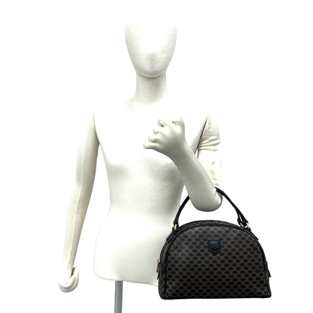 Celine Vintage Macadam Blason Pattern Triomphe Leather Mini Boston Bag Black — view 2