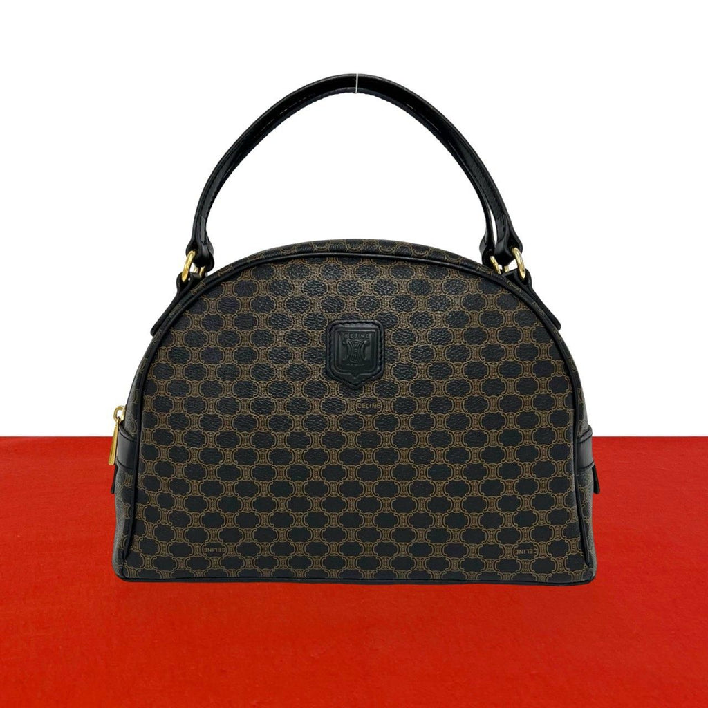 Celine Vintage Macadam Blason Pattern Triomphe Leather Mini Boston Bag Black