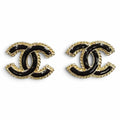 Chanel CC Logo Metal Earrings Gold Black