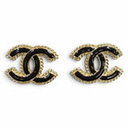 Chanel CC Logo Metal Earrings Gold Black