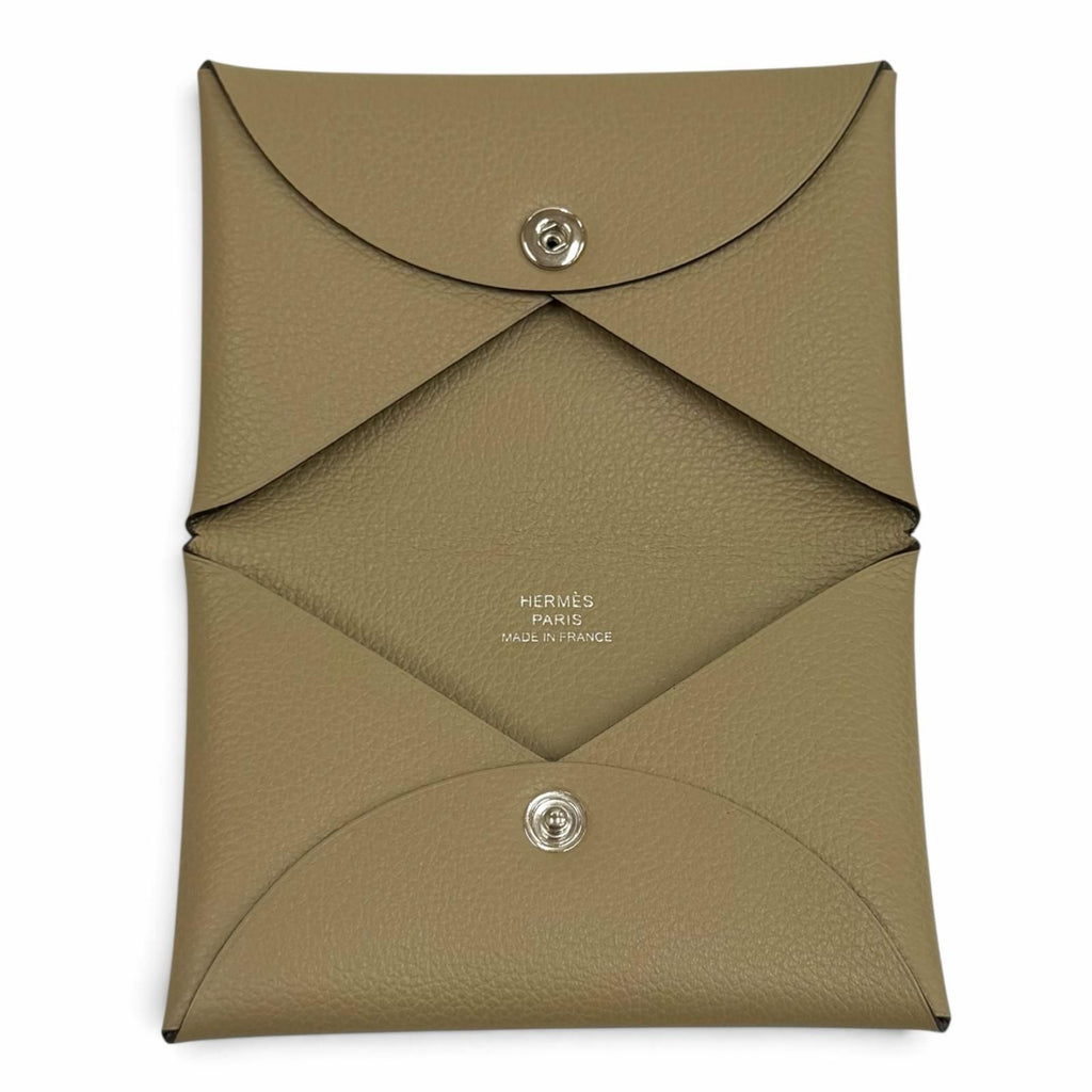 Hermes Calvi Beige Marfa Evercolor Silver Business Card Case — view 5