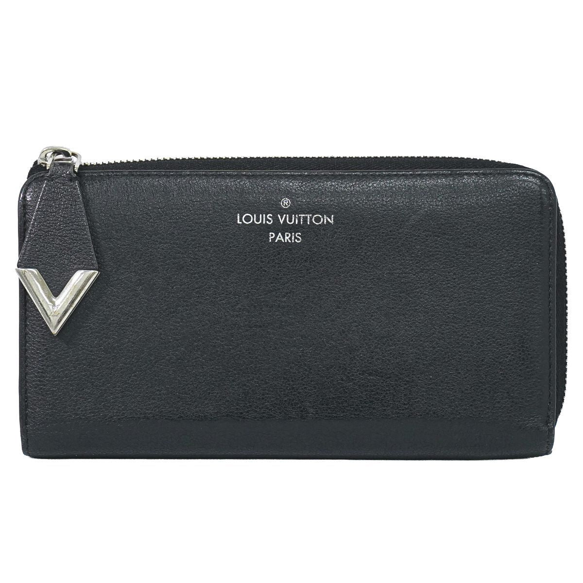 Louis Vuitton LV Portefeuille Comet Leather L-shaped Zipper Wallet Noir Black
