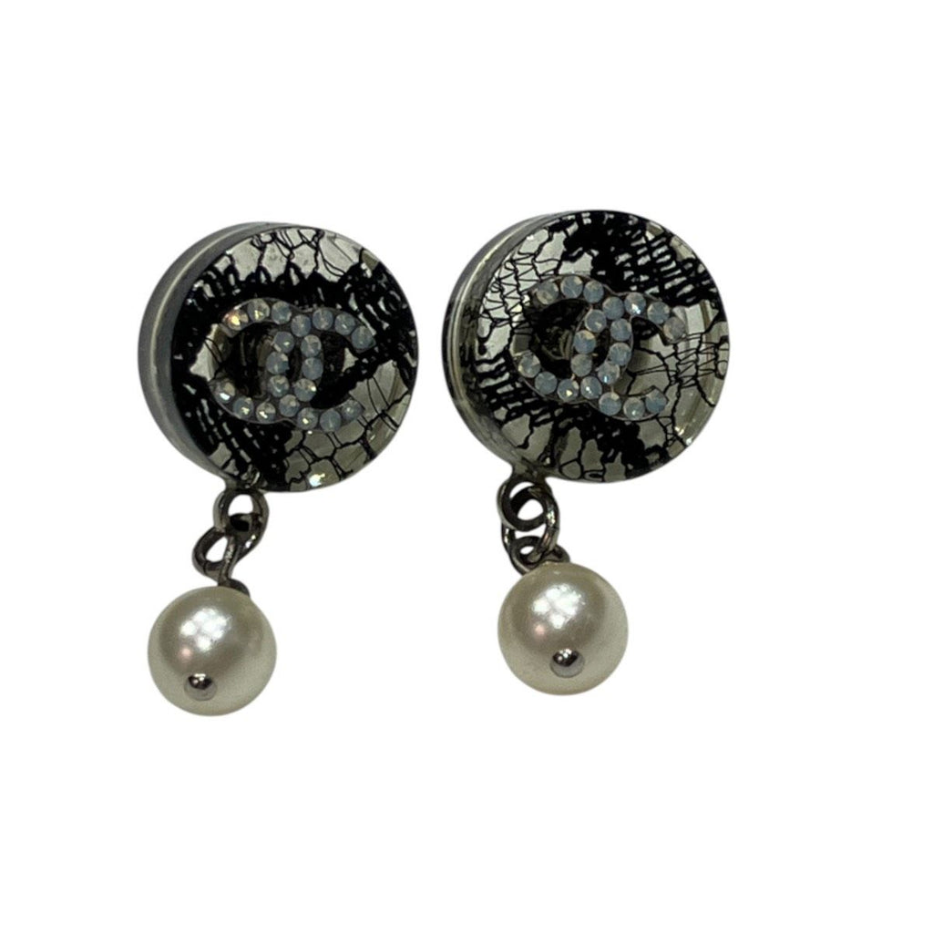 Chanel CC Logo Pearl Swing Earrings Alloy Resin
