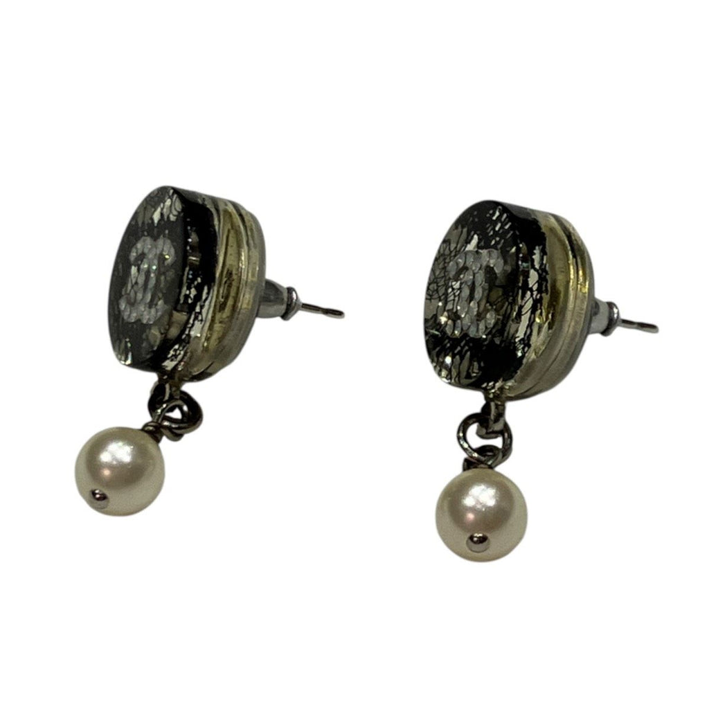 Chanel CC Logo Pearl Swing Earrings Alloy Resin — view 2