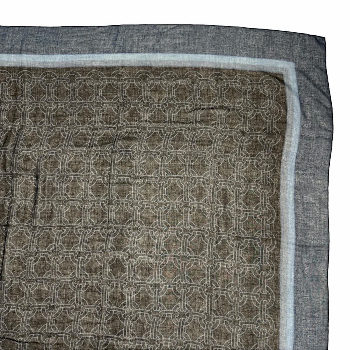 Hermes Carre Geant Cashmere Silk Chain All Over Print Large Shawl Scarf Navy — view 4