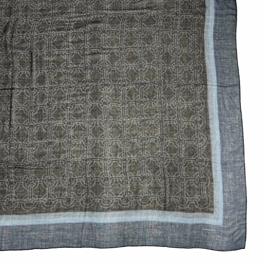 Hermes Carre Geant Cashmere Silk Chain All Over Print Large Shawl Scarf Navy — view 5