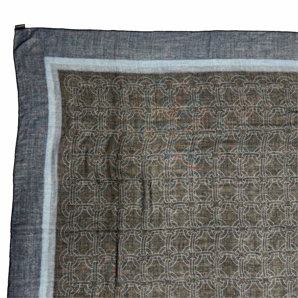 Hermes Carre Geant Cashmere Silk Chain All Over Print Large Shawl Scarf Navy — view 3