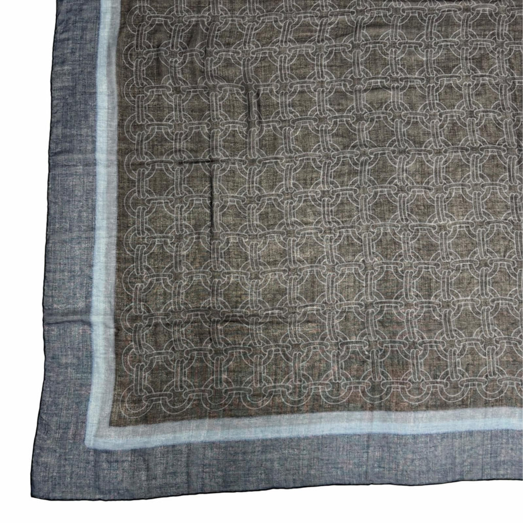 Hermes Carre Geant Cashmere Silk Chain All Over Print Large Shawl Scarf Navy — view 6