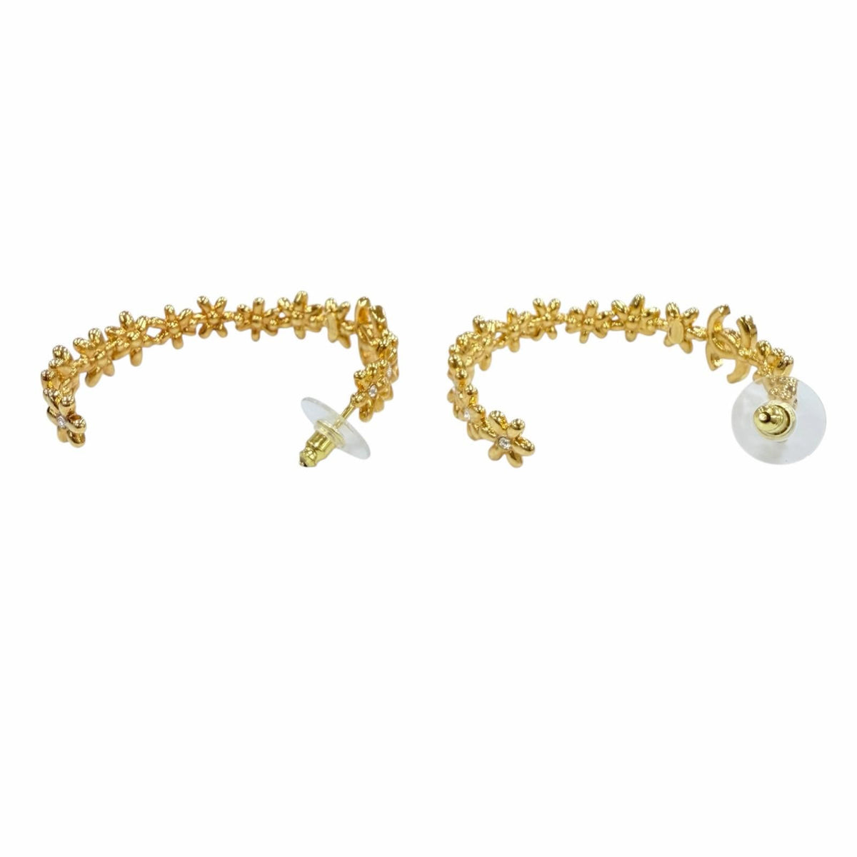 Chanel CC Logo Flower Rhinestone Hoop Earrings Gold — view 4