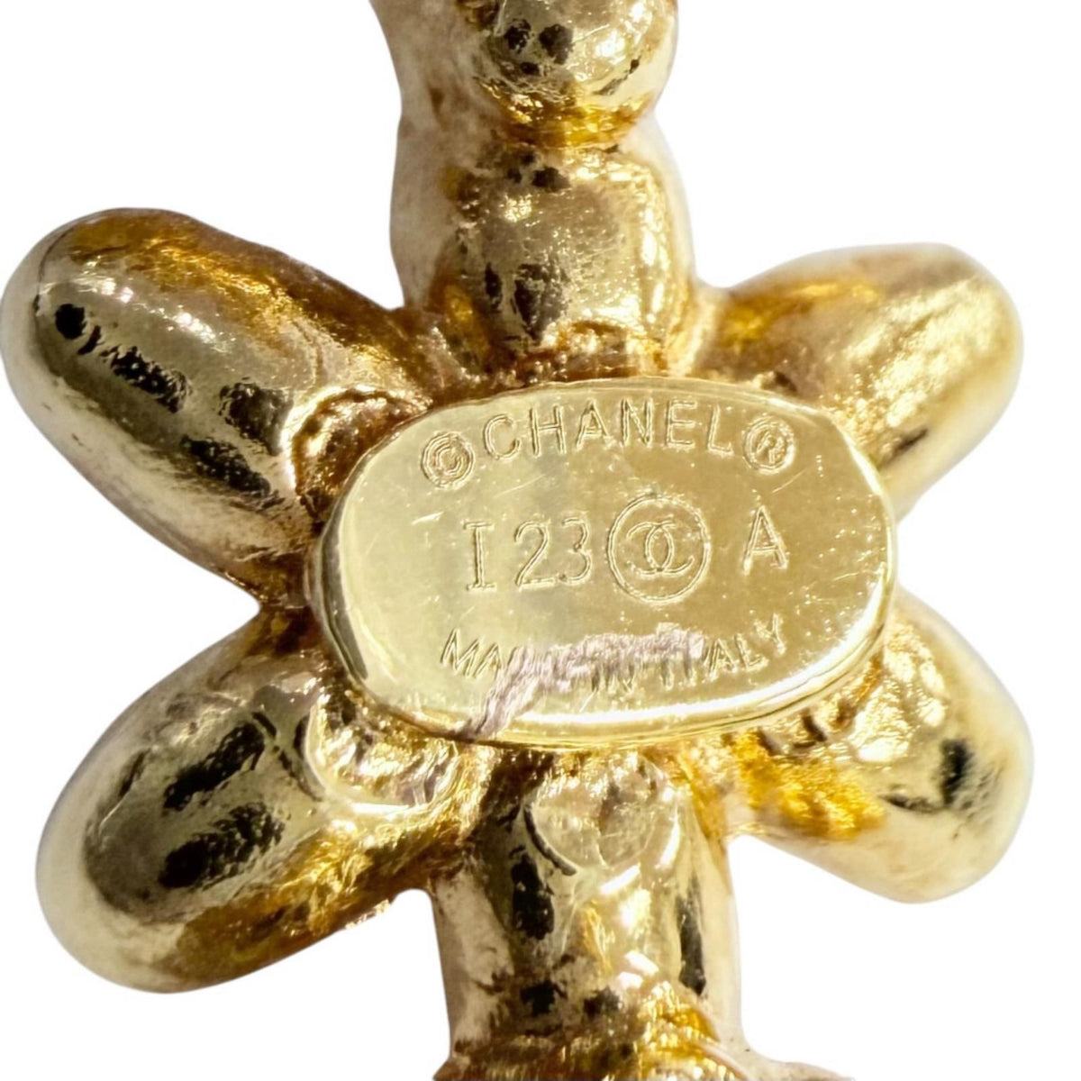 Chanel CC Logo Flower Rhinestone Hoop Earrings Gold — view 7