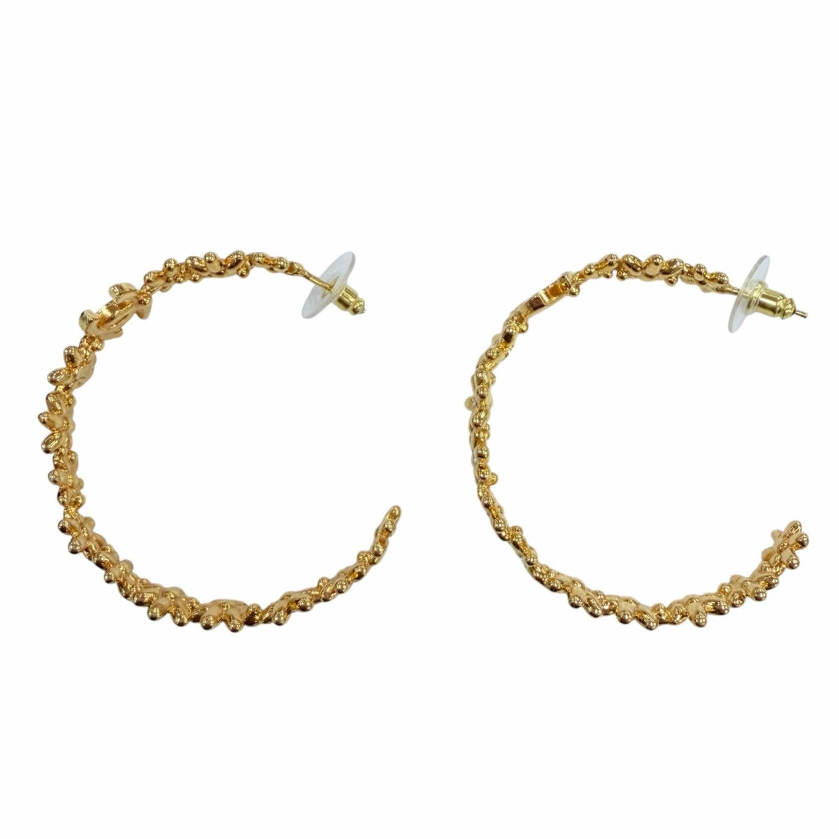 Chanel CC Logo Flower Rhinestone Hoop Earrings Gold — view 3