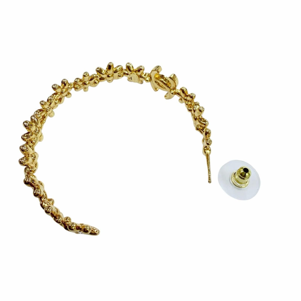 Chanel CC Logo Flower Rhinestone Hoop Earrings Gold — view 5