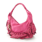 Dior Gypsy Leather Ruffle Hobo Shoulder Handbag Fuchsia Pink — view 2