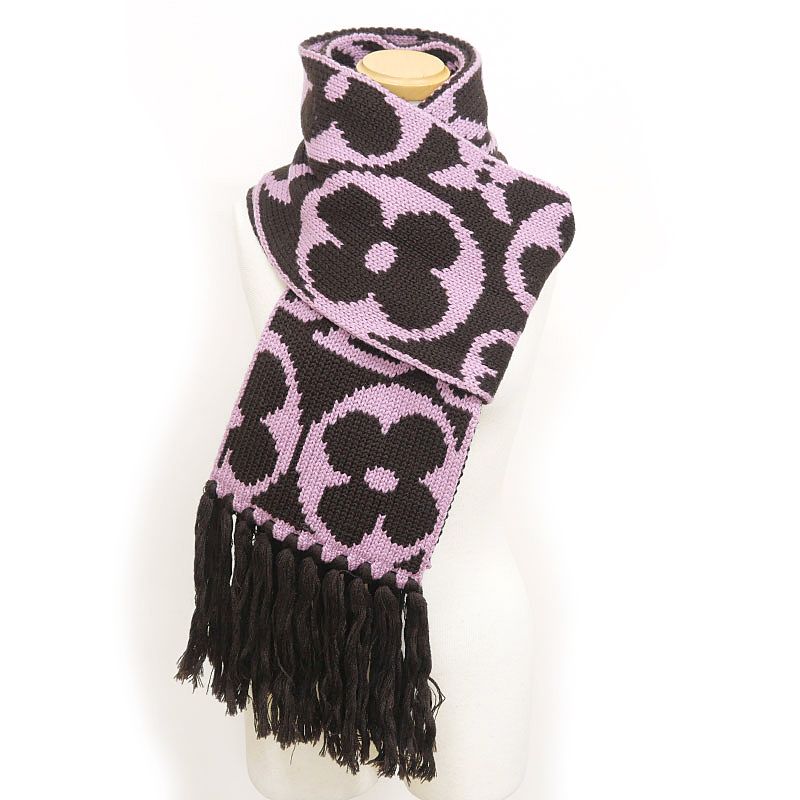Louis Vuitton LV Echarpe Grand Floor Scarf Brown Pink Wool — view 5