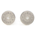Hermes Earrings Sellier Round Logo Diamond 18k White Gold